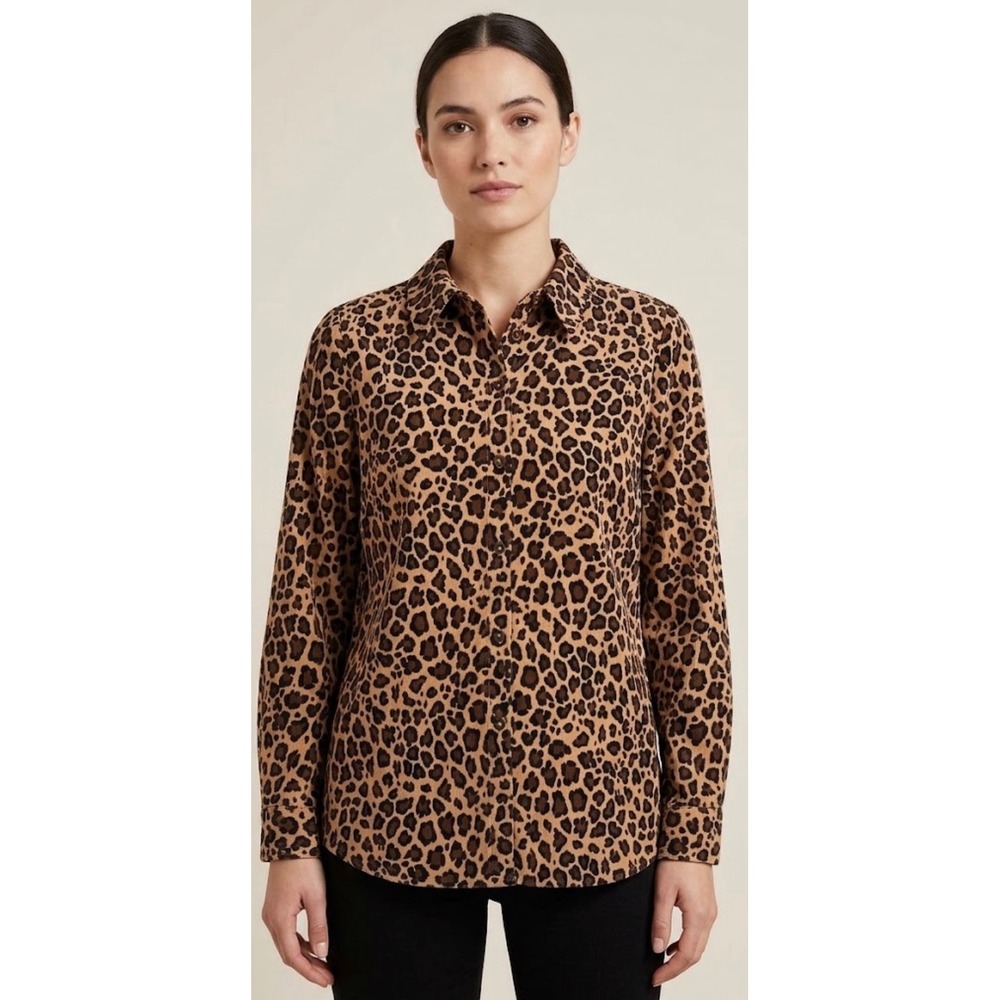 Motto Leopard Print Button Down Shirt Brown Tan Animal Long Sleeve Size 8